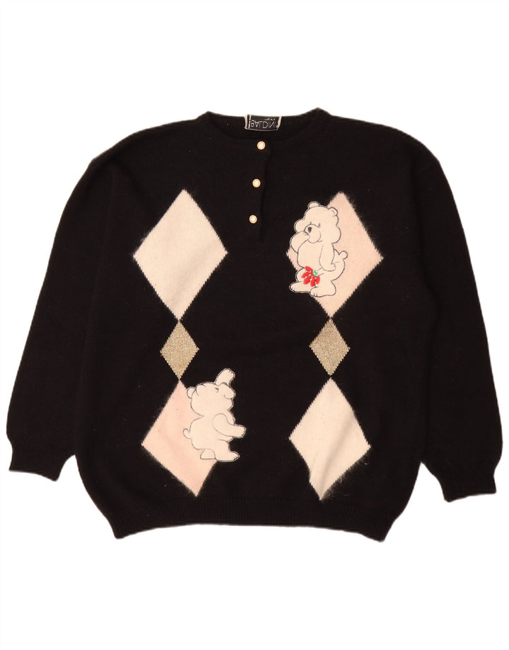 Baldini Damen-Pullover mit Knopfkragen, Gr. 42, Größe L, Schwarz, Argyle/Diamant