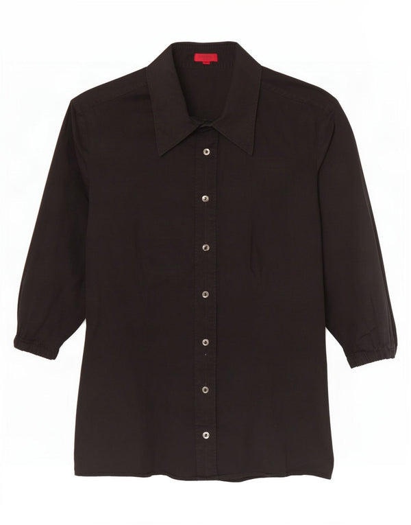 Hugo Boss Damen Kurzarm-Hemdbluse EU 36 Small Schwarz