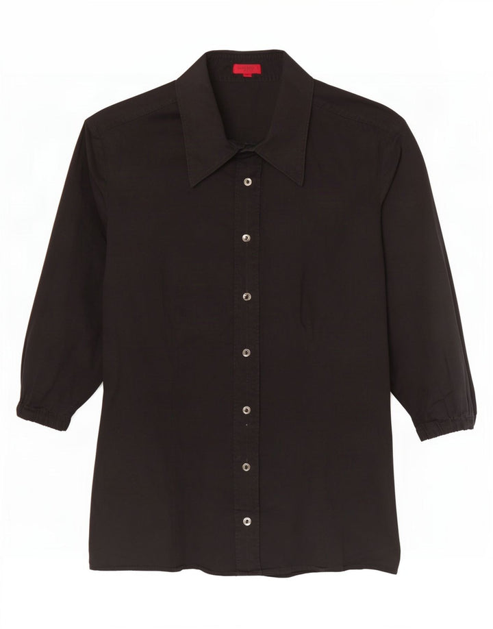 Hugo Boss Damen Kurzarm-Hemdbluse EU 36 Small Schwarz