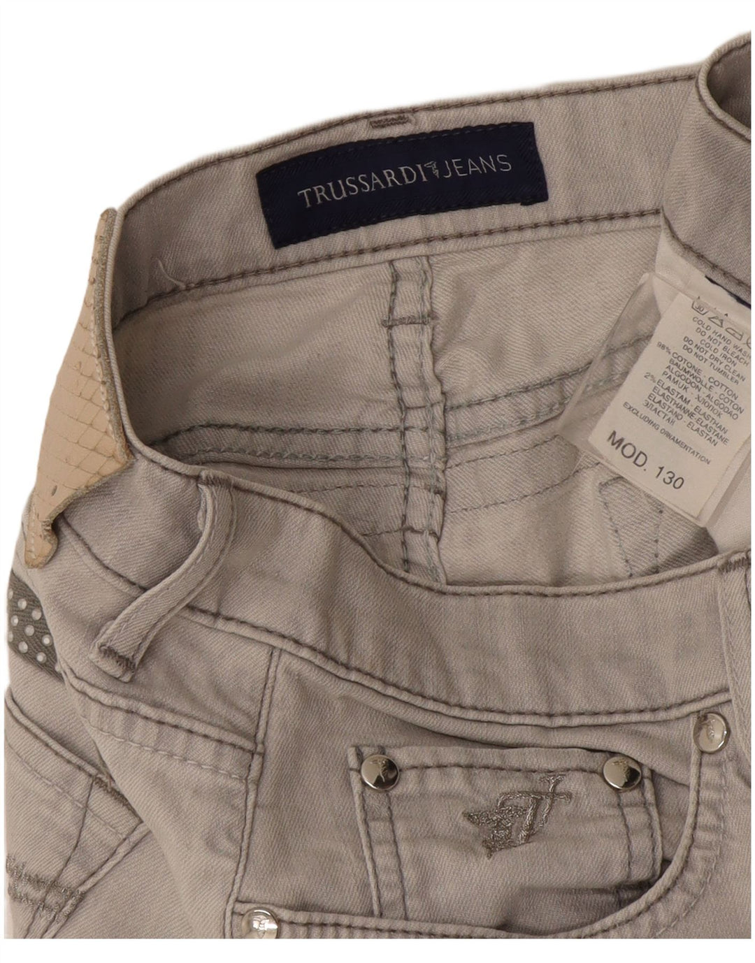 Trussardi Damen Straight Jeans W30 L27 Graue Baumwolle