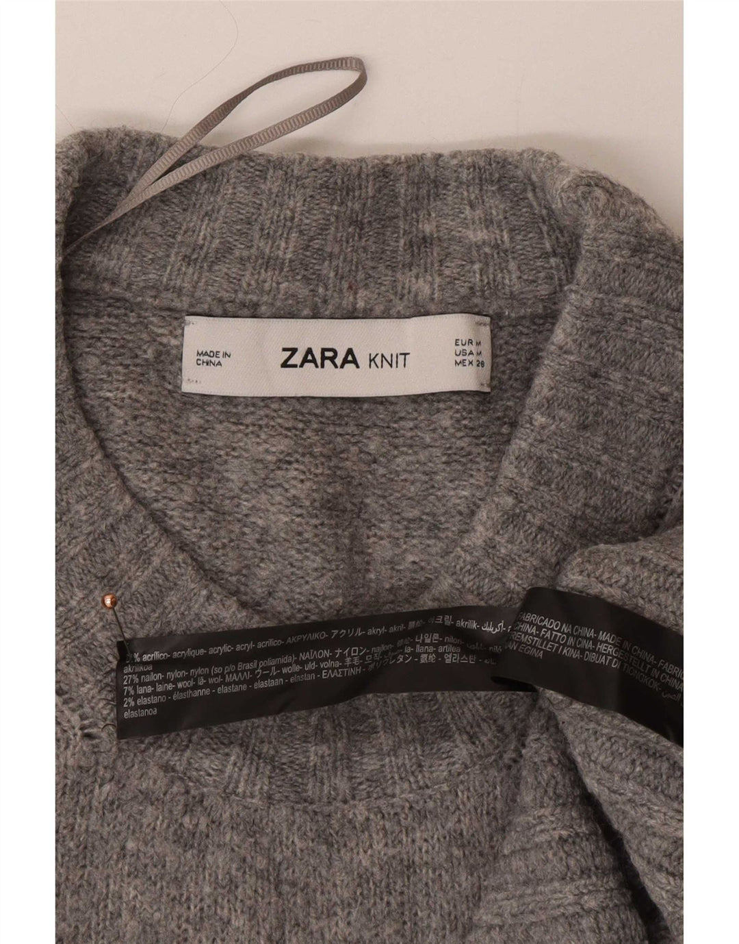 Zara Damen-Pullover, übergroß, Rundhalsausschnitt, Gr. 14, Mittelgrau, Acryl