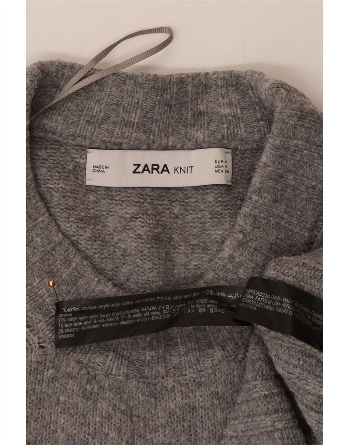 Zara Damen-Pullover, übergroß, Rundhalsausschnitt, Gr. 14, Mittelgrau, Acryl
