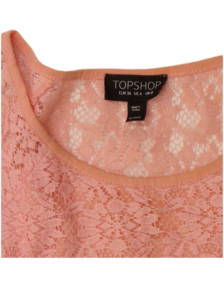 Topshop Damen-Blusenoberteil mit Spitze, Gr. 8, klein, rosa, geblümt, Polyester