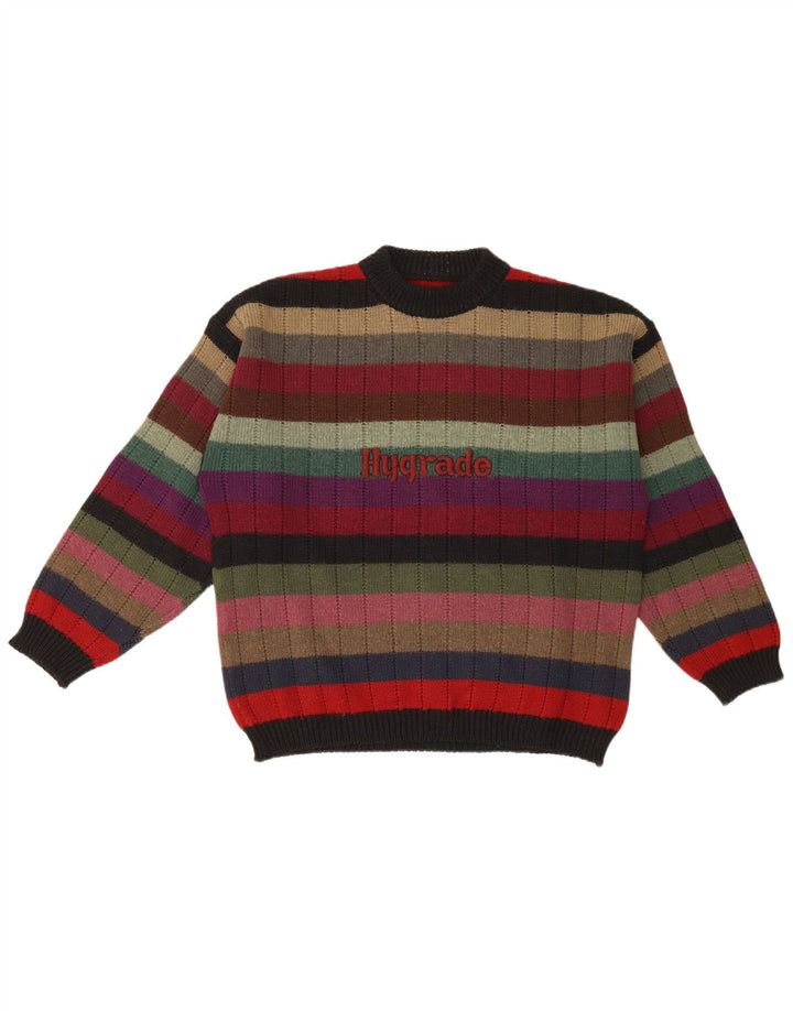 Vintage Herren Pullover mit grafischem Rundhalsausschnitt, mittelgroß, mehrfarbig gestreift