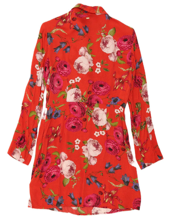 Superdry Damen Pullover-Hemdkleid UK 10 Small Red Floral Viscose