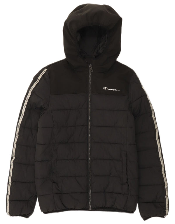 Champion wattierte Jacke mit Kapuze und Grafik für Jungen, 13–14 Jahre, XL, Schwarz, Polyamid