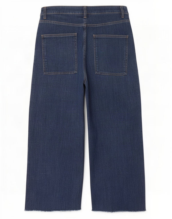 Zara Damen High Waist Crop Wide Leg Jeans EU 42 Large W32 L23 Blaue Baumwolle