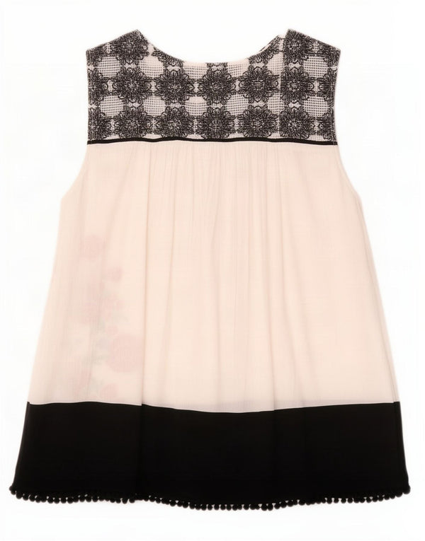 Desigual Damen ärmelloses Blusenoberteil UK 14 Großes weißes Blumenmuster aus Polyester