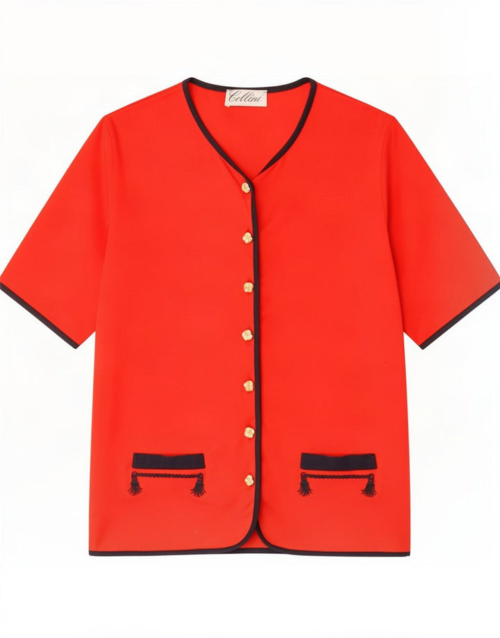 Cellini Damen Kurzarm-Hemdbluse IT 42 Mittelroter Farbblock
