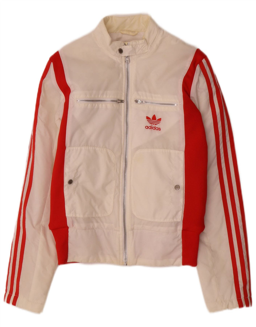 Adidas Damen Bomberjacke UK 8 Small Weiß Colourblock Polyester