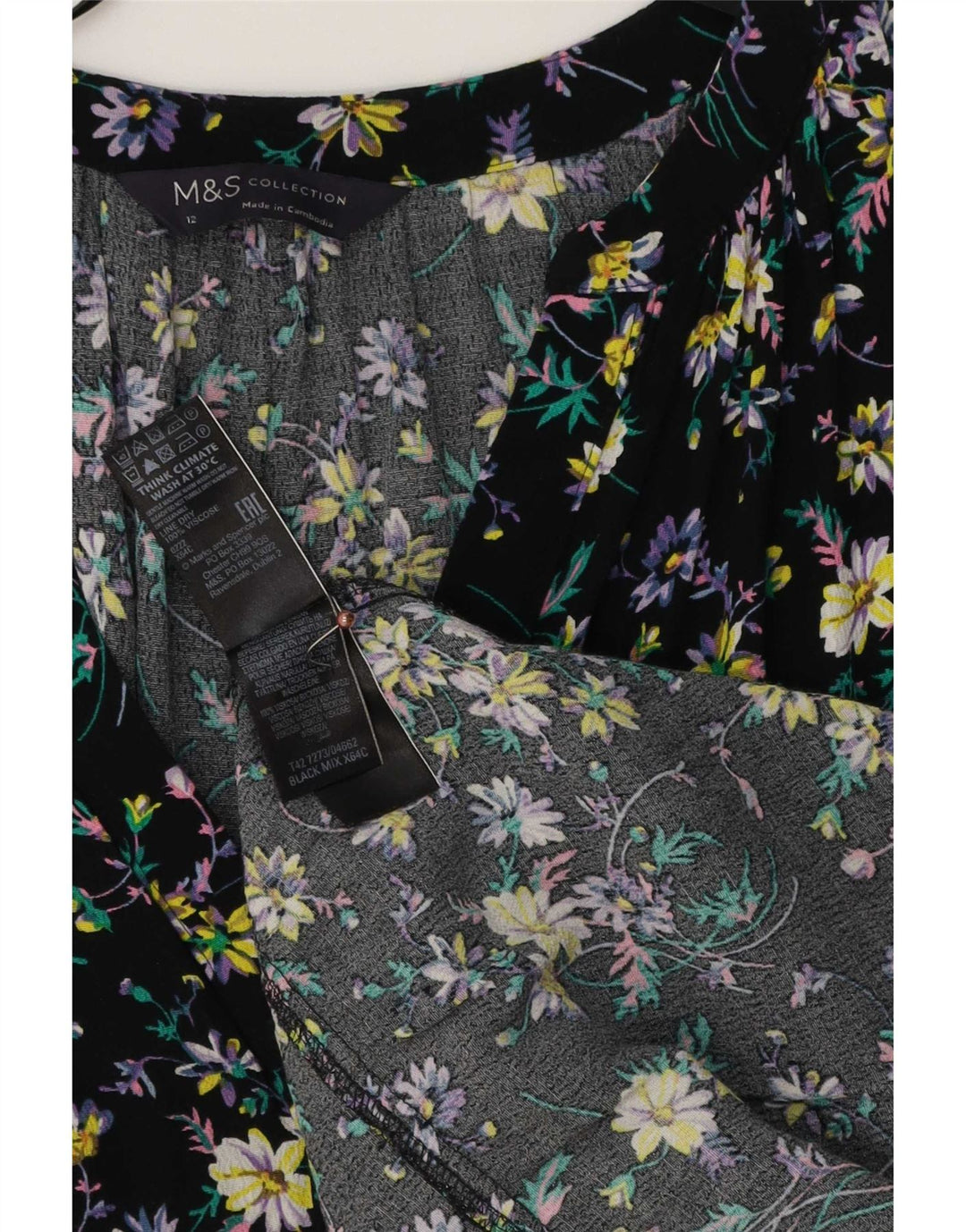 Marks & Spencer Damen Maxikleid UK 12 Mittelschwarze Viskose mit Blumenmuster