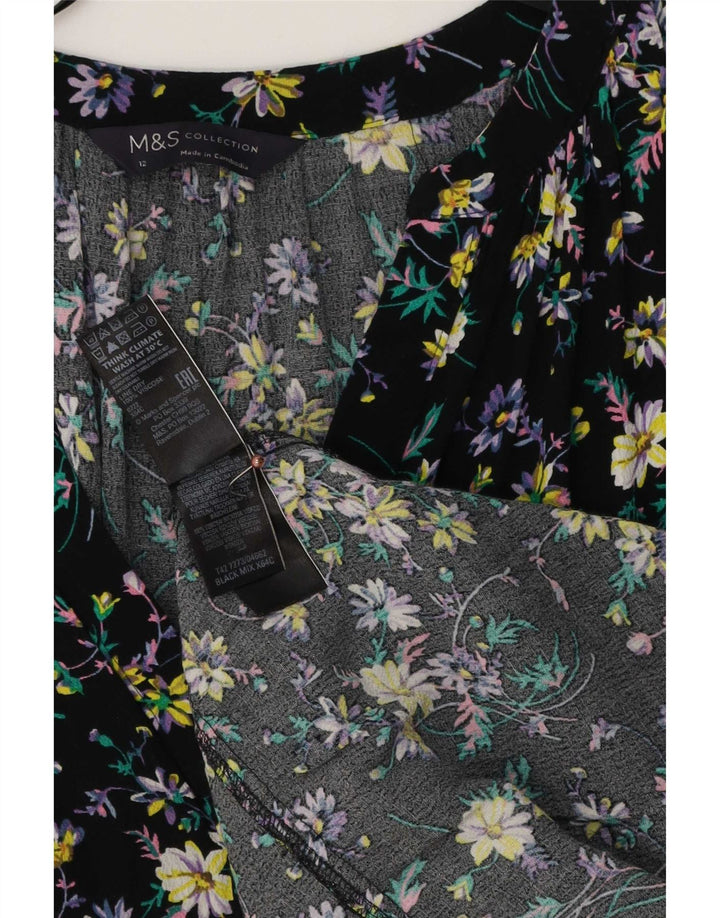 Marks & Spencer Damen Maxikleid UK 12 Mittelschwarze Viskose mit Blumenmuster