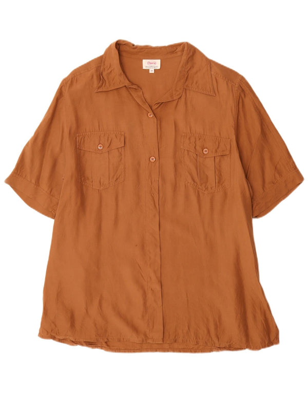 Cherie Damen Kurzarm-Hemdbluse IT 48 XL Braune Seide