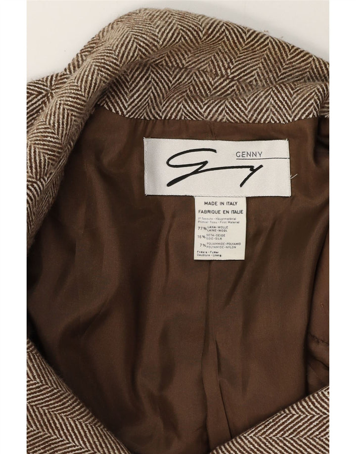 Genny Damen-Blazerjacke mit 3 Knöpfen, Gr. 16, Braun, Wolle mit Fischgrätenmuster