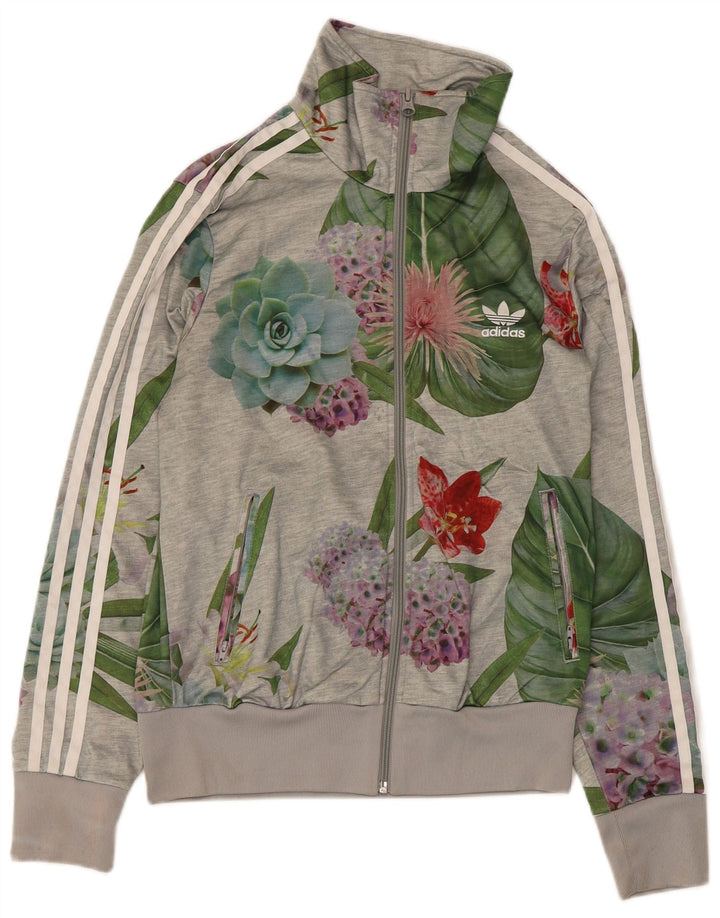 Adidas Damen Graphic Trainingsanzug Top Jacke UK 14 Mittelgrau geblümt