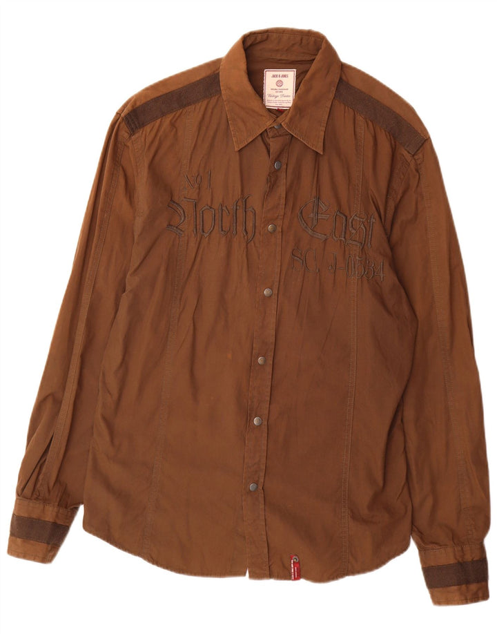 Jack & Jones Herren-Grafikhemd, groß, braune Baumwolle