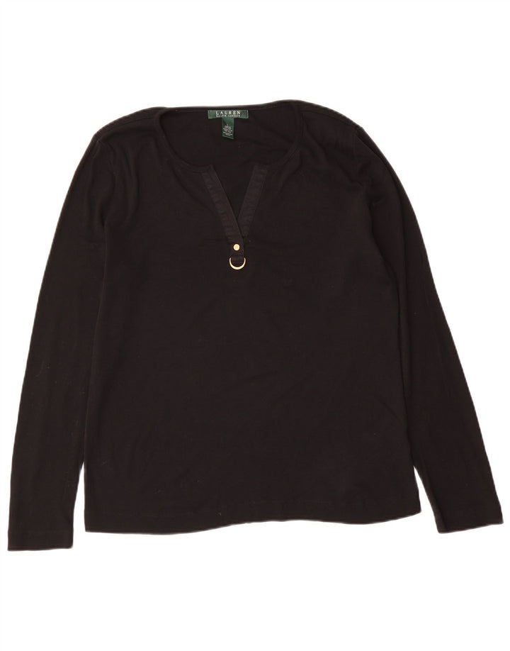 RALPH LAUREN Damen Top Langarm UK 16 Große schwarze Baumwolle