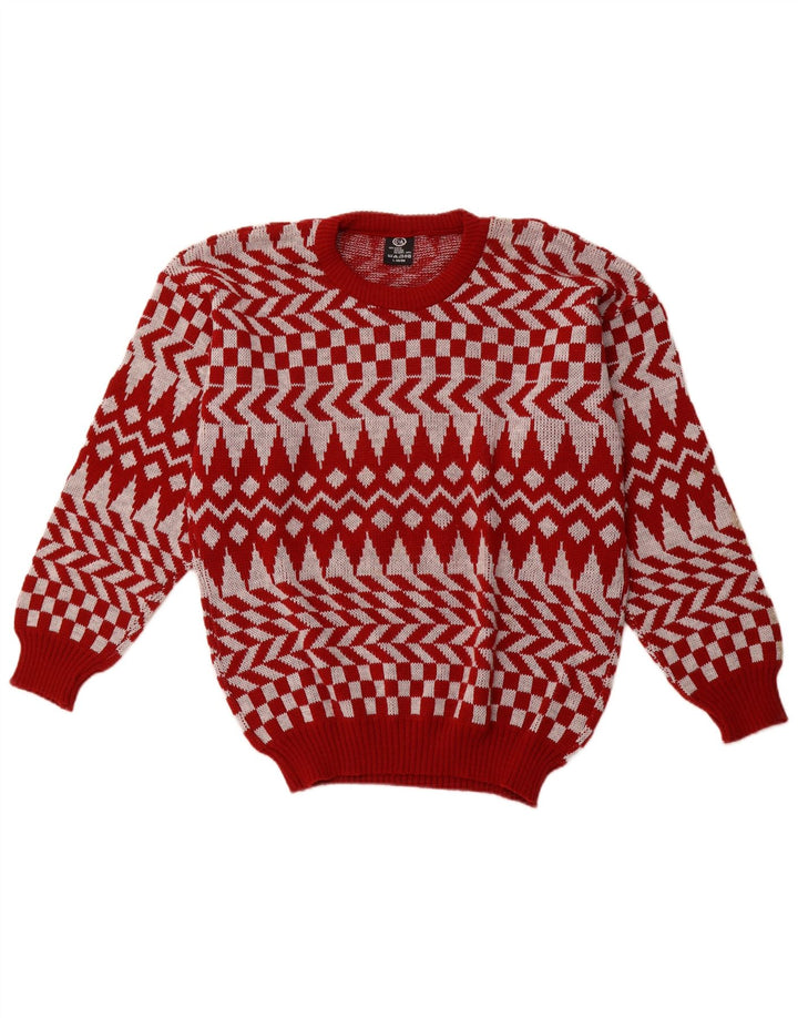 C & A Herren-Pullover mit Rundhalsausschnitt, großes rotes geometrisches Acryl
