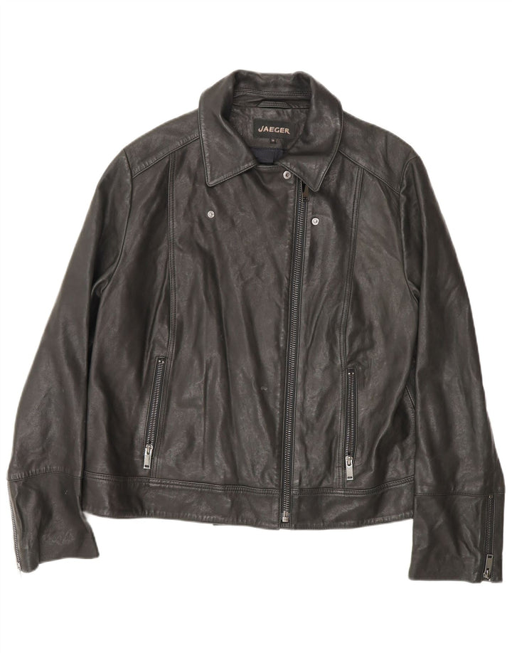 Jaeger Damen Leder Bikerjacke UK 16 Large Schwarzes Leder