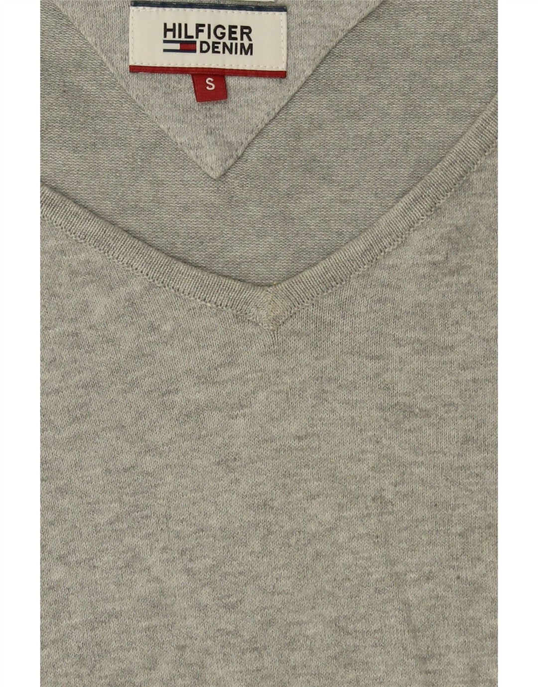 TOMMY HILFIGER Mens V-Neck Jumper Sweater Small Grey Cotton Vintage Tommy Hilfiger and Second-Hand Tommy Hilfiger from Messina Hembry 