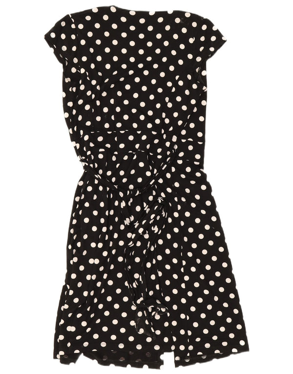 Hobbs Damen Ärmelloses Wickelkleid UK 10 Small Schwarz gepunktete Viskose