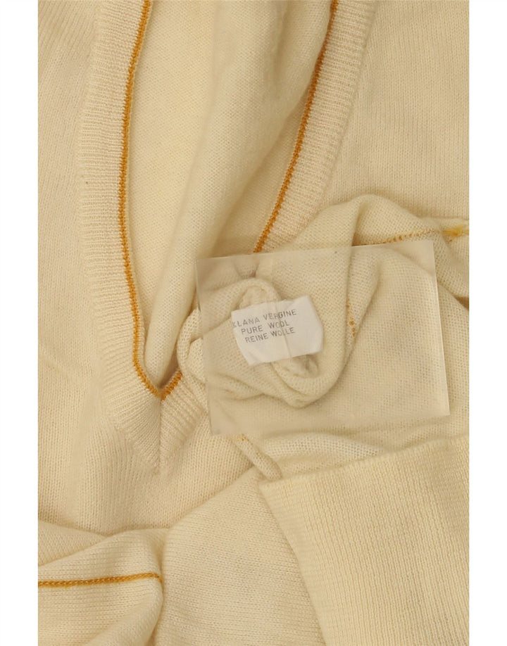 Vintage Herren V-Ausschnitt Pullover Pullover Medium Off White Gestreifte Wolle