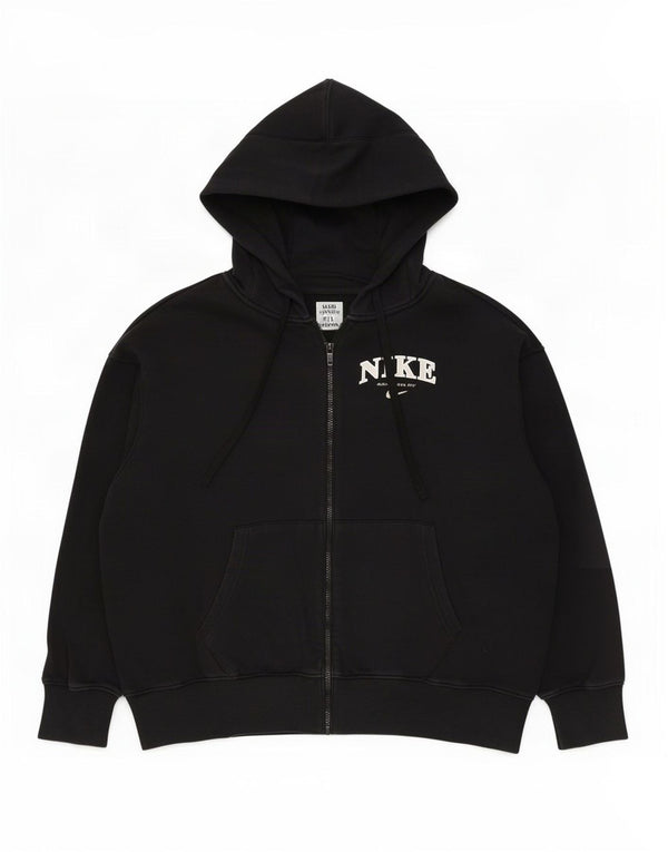 Nike Womens Graphic Oversized Zip Hoodie Sweater UK 16 Große schwarze Baumwolle