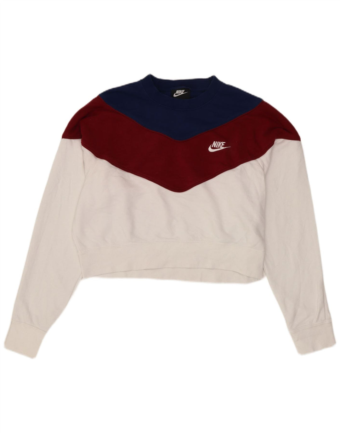 Nike Damen Crop Sweatshirt Pullover UK 14 Mittelweiße Colourblock-Baumwolle