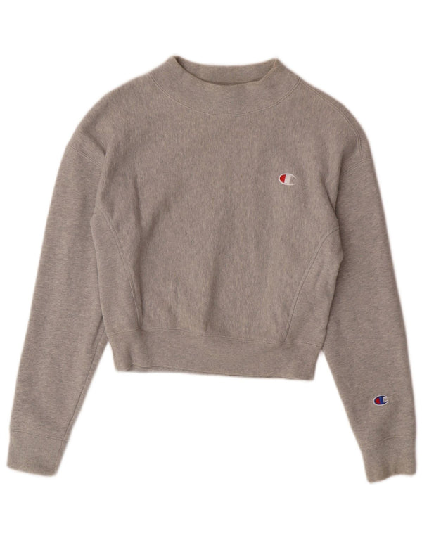 Champion Damen Reverse Weave Crop Sweatshirt Pullover UK 6 XS Grau Baumwolle