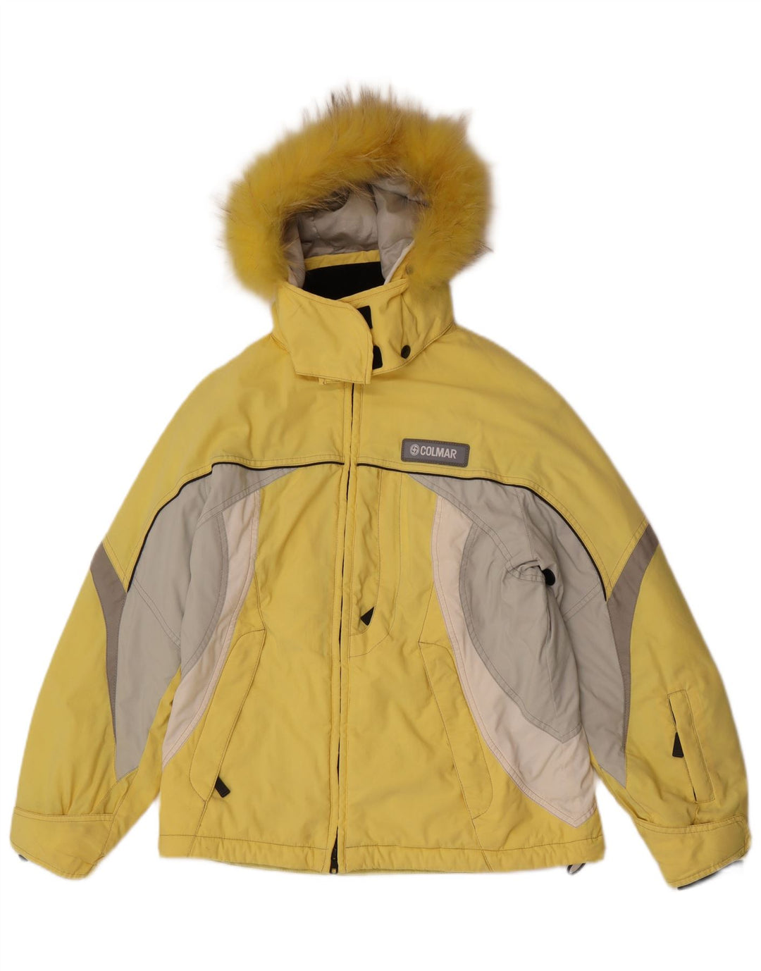Colmar Damen-Skijacke mit Kapuze, EU 42, XL, gelbes Colourblock-Polyamid
