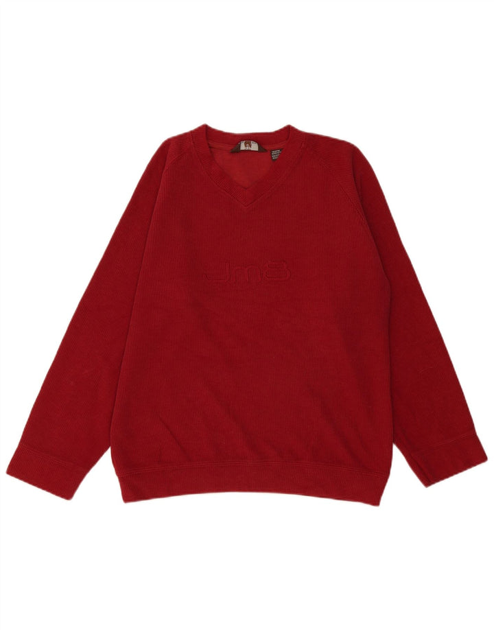 Zara Herren-Pullover mit grafischem V-Ausschnitt, mittelrote Baumwolle