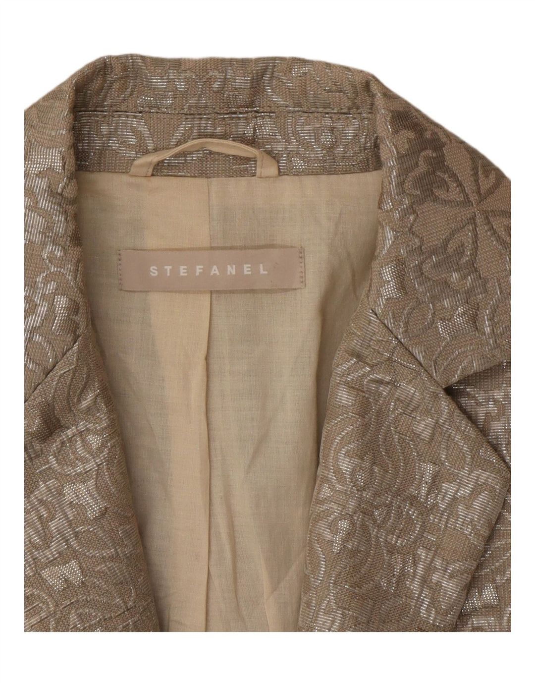 Stefanel Damen-Blazer mit 1 Knopf, EU 38, Mittelbeige, Paisley-Polyester