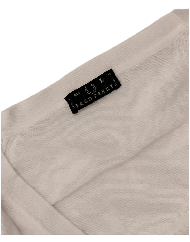 Fred Perry Damen-Pullover mit V-Ausschnitt, UK 14, Größe L, Weiß