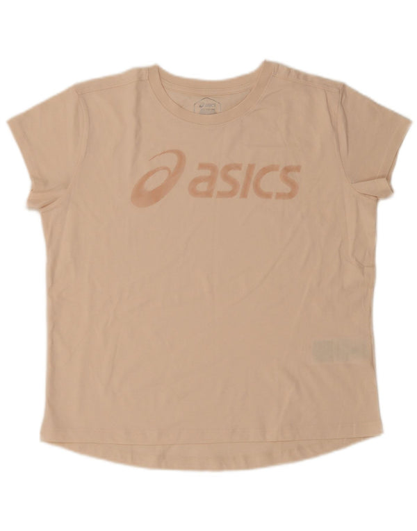 Asics Damen Grafik T-Shirt Top UK 16 Large Beige Baumwolle