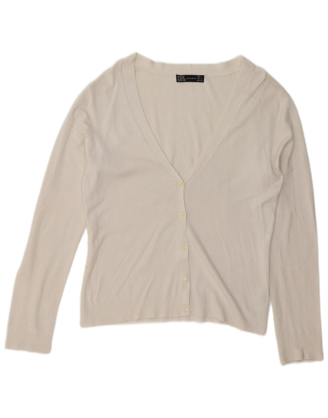 Zara Damen-Cardigan-Pullover UK 16 Large Weiß Rayon