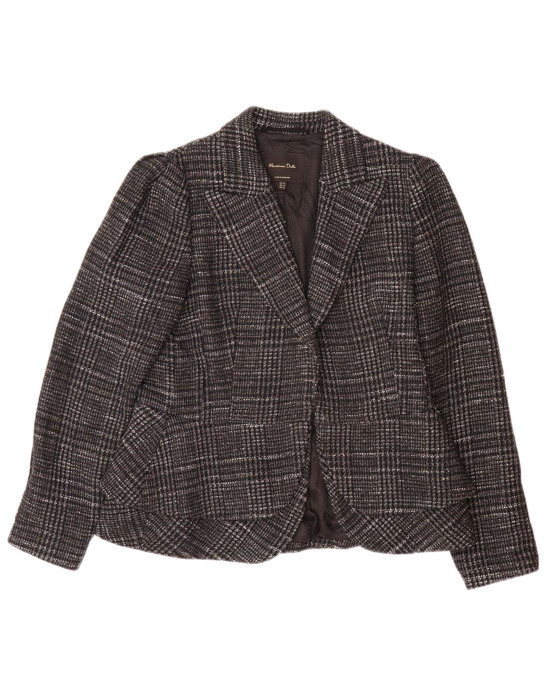 MASSIMO DUTTI Damen Blazer Jacke EU 42 Große grau karierte Baumwolle