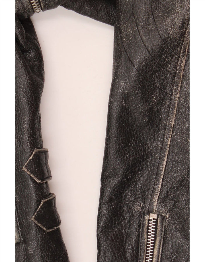 Yuppie Damen Crop Leder Bikerjacke EU 38 Mittelschwarzes Leder