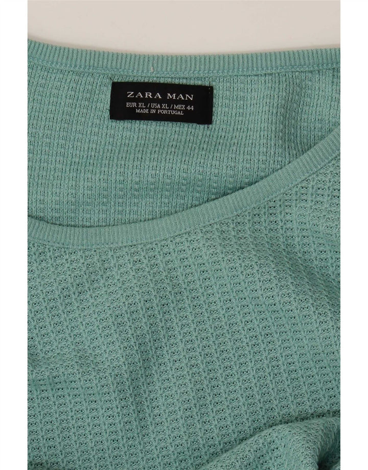 Zara Herren-Pullover mit Rundhalsausschnitt, XL, Türkis