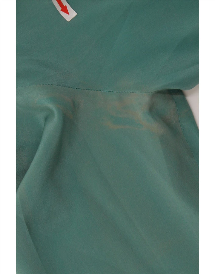 VINTAGE Damen-Blusenoberteil mit Vorderkrawatte und langen Ärmeln, UK 16, große grüne Seide