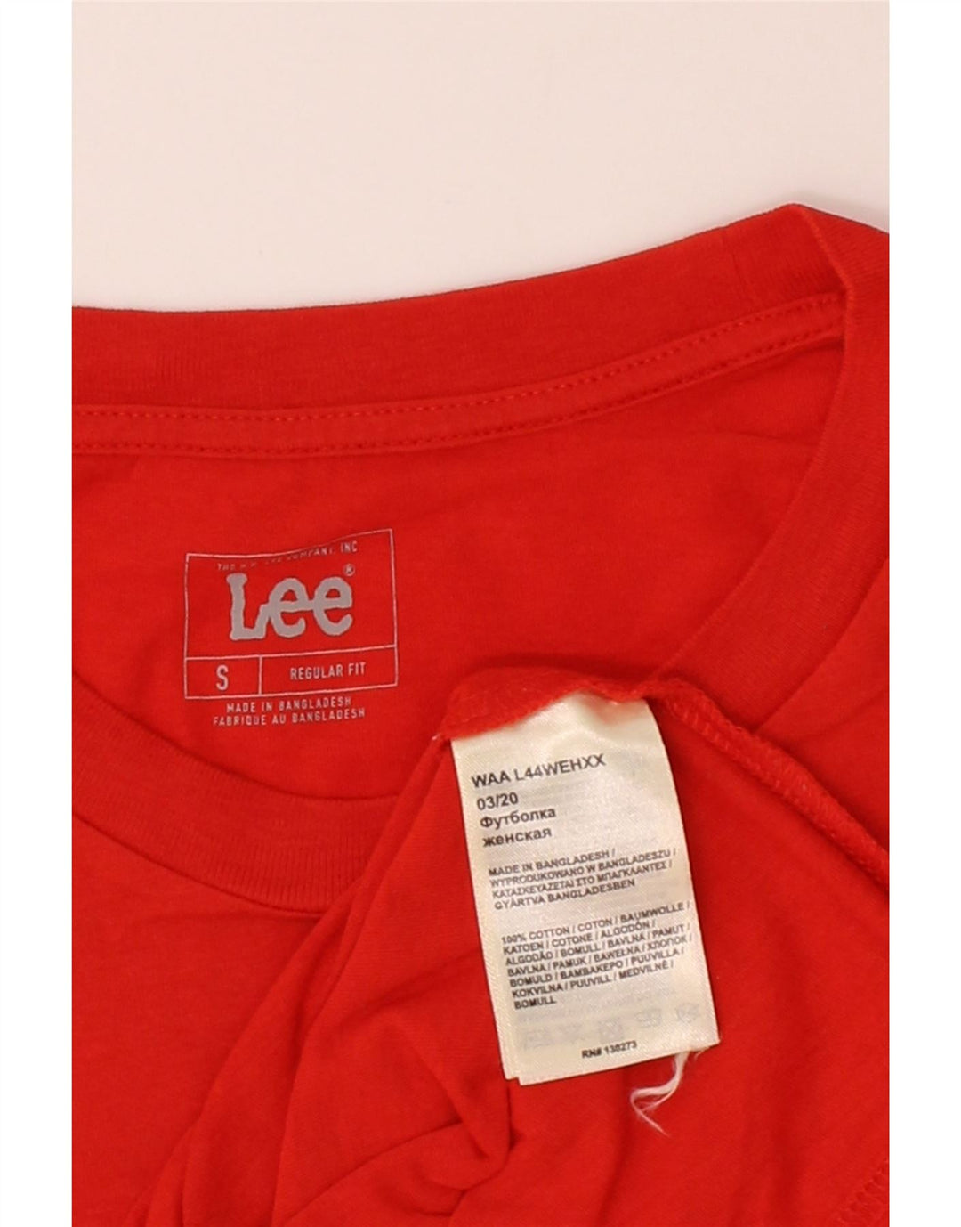 LEE Mens Regular Fit T-Shirt Top Small Red Cotton Vintage Lee and Second-Hand Lee from Messina Hembry 