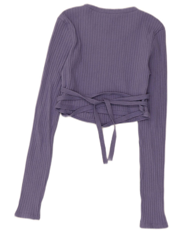 Zara Damen Crop Top Langarm UK 8 Small Lila Baumwolle