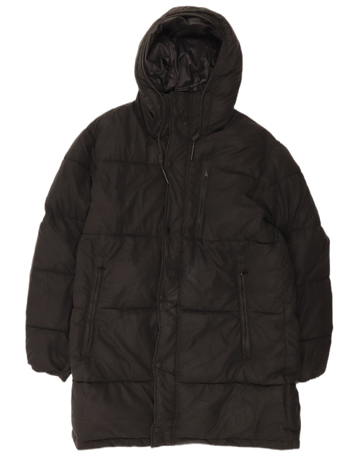 Zara Herren-Mantel mit Kapuze, gepolstert, UK 40, Größe L, Schwarz, Polyester