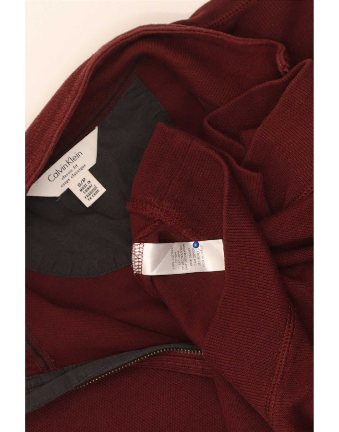 Calvin Klein Herren-Sweatshirt mit Reißverschluss am Hals, Größe S, kastanienbraune Baumwolle