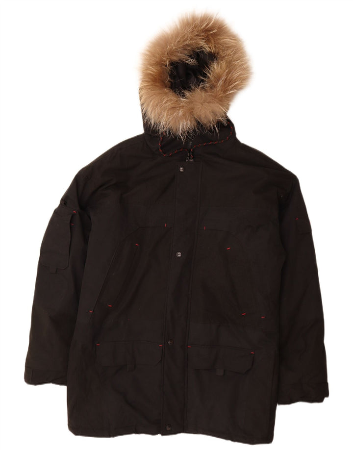 Vintage Herren Kapuzenparka Jacke UK 38 Mittelschwarzes Nylon