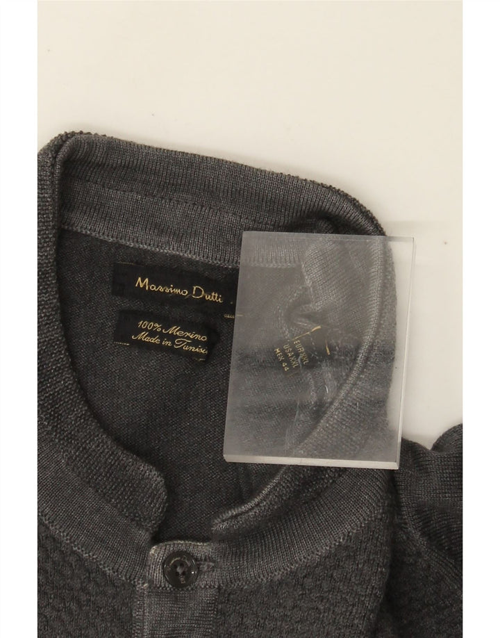 MASSIMO DUTTI Herren-Pullover mit Knopfkragen, 2XL, graue Merinowolle