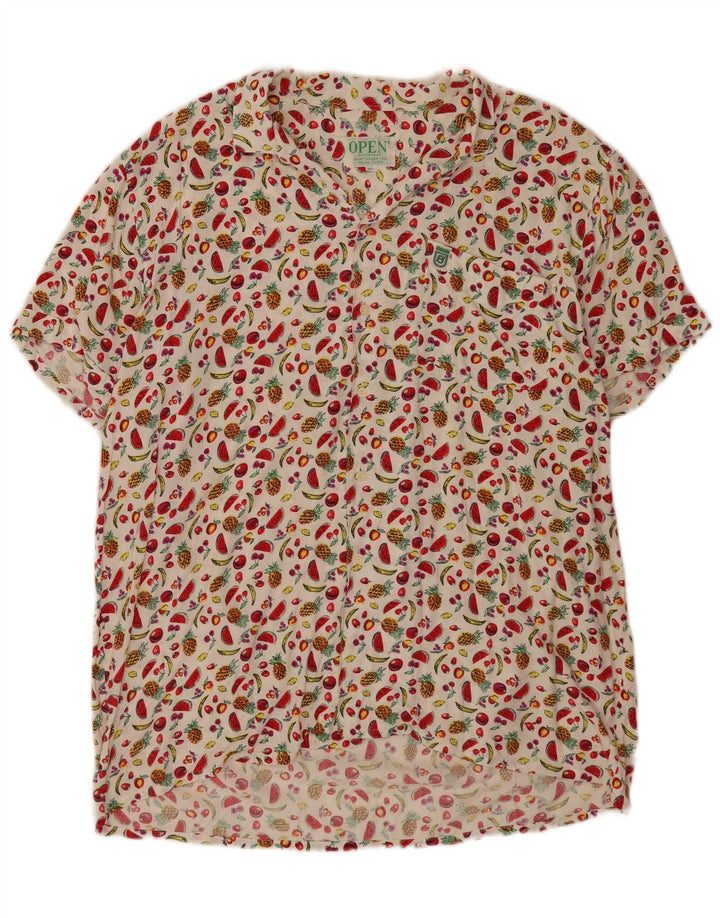 Vintage Herren Kurzarmhemd mit abstraktem Muster XL Weiß