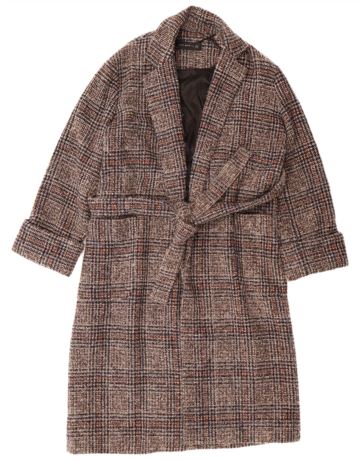 ZARA Womens Oversized Overcoat UK 6 XS Brown Check