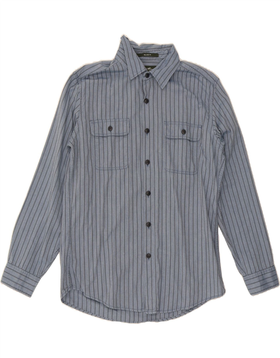 EDDIE BAUER Mens Relaxed Fit Shirt Small Blue Striped Cotton Vintage Eddie Bauer and Second-Hand Eddie Bauer from Messina Hembry 