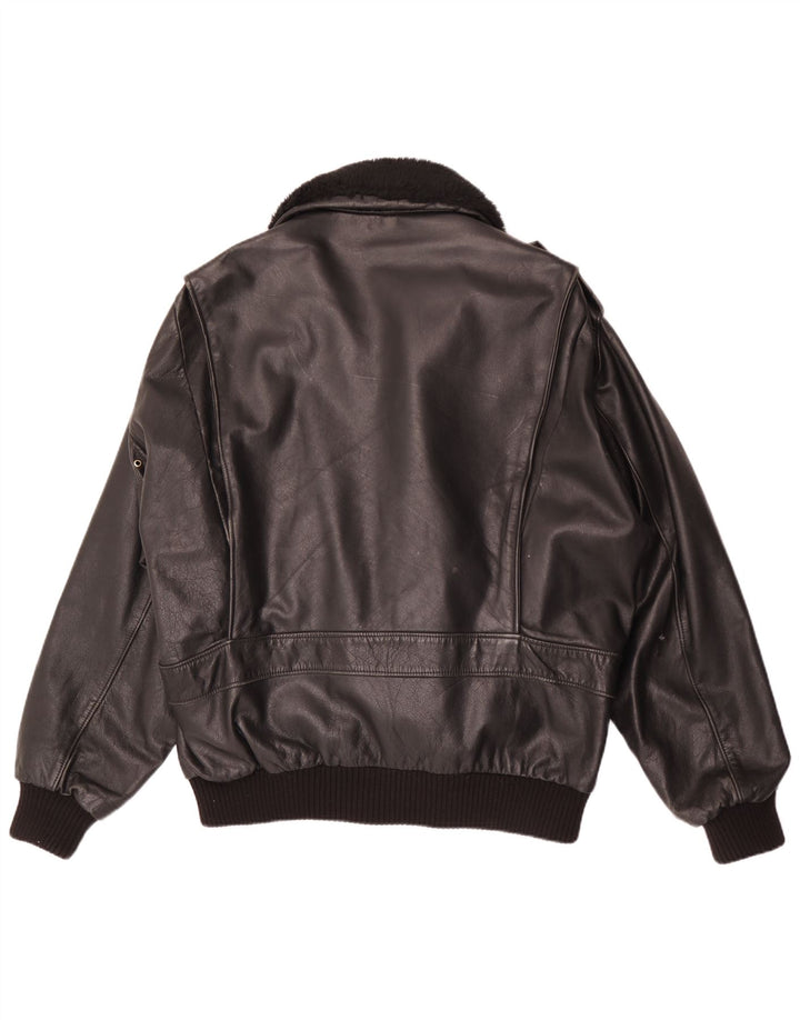 Vintage Herren Militärlederjacke IT 56 3XL Schwarzes Leder