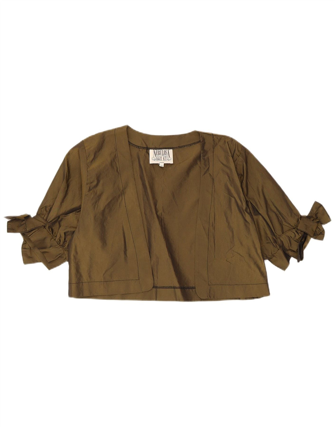 Vintage Damen 1/2 Ärmel Bolero Top UK 14 Medium Khaki Polyester